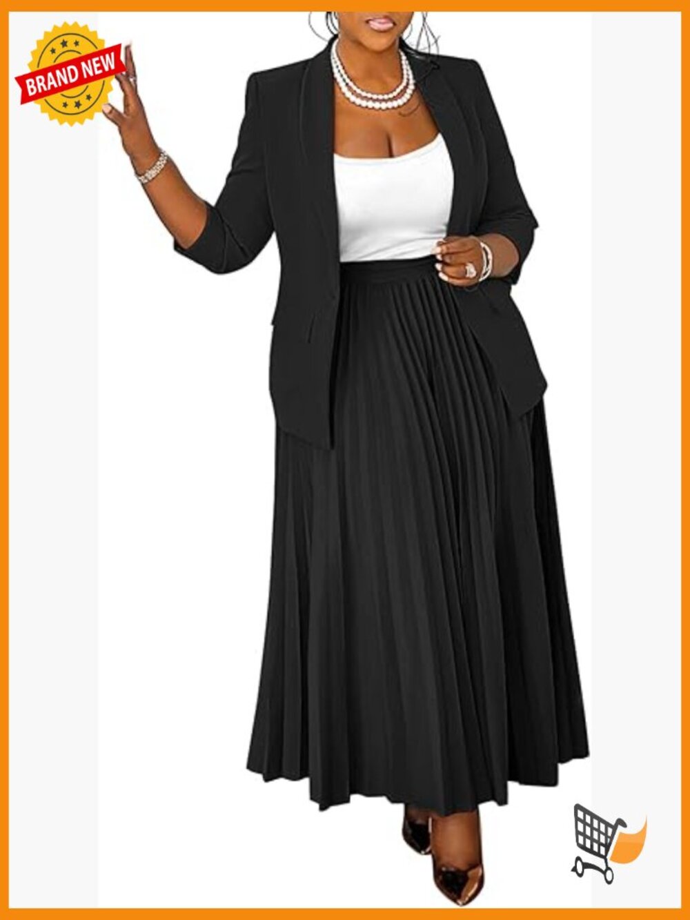 Plus Size 2 Piece Blazer Skirt Set - Formal Suit for Business